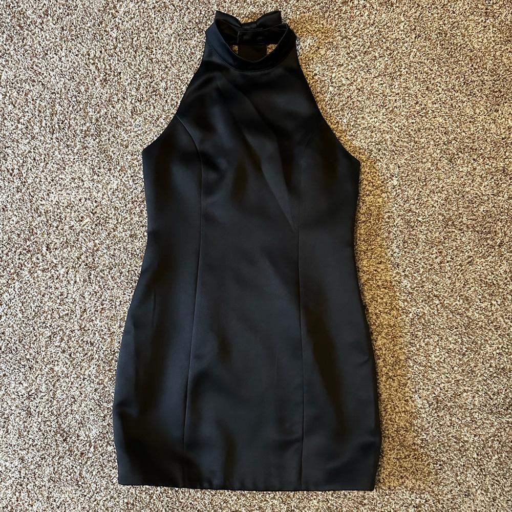 Black Satin Halter Mini Dress from Sugar Lips Size Medium